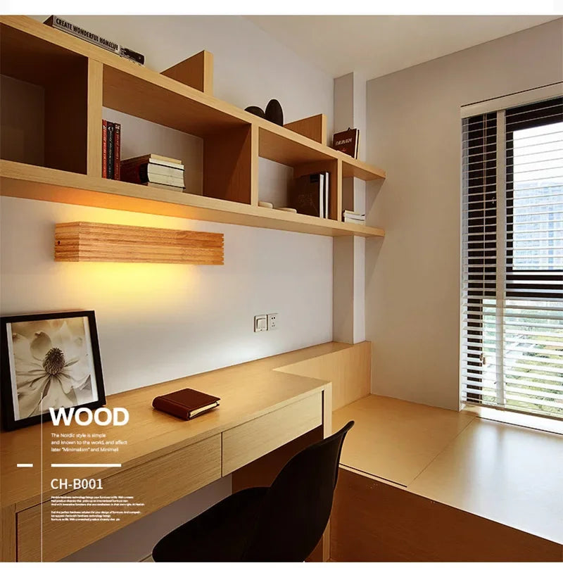LED Murale en bois – Lampe murale moderne pour chambre, salon ou bureau
