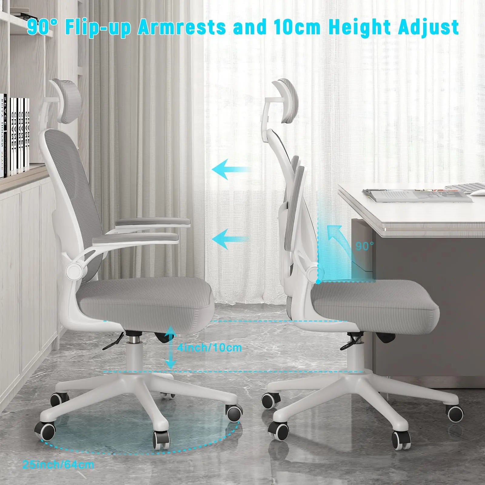 Chaise de bureau ergonomique avec soutien lombaire – Fauteuil exécutif haut dossier pivotant en maille, réglable et respirant