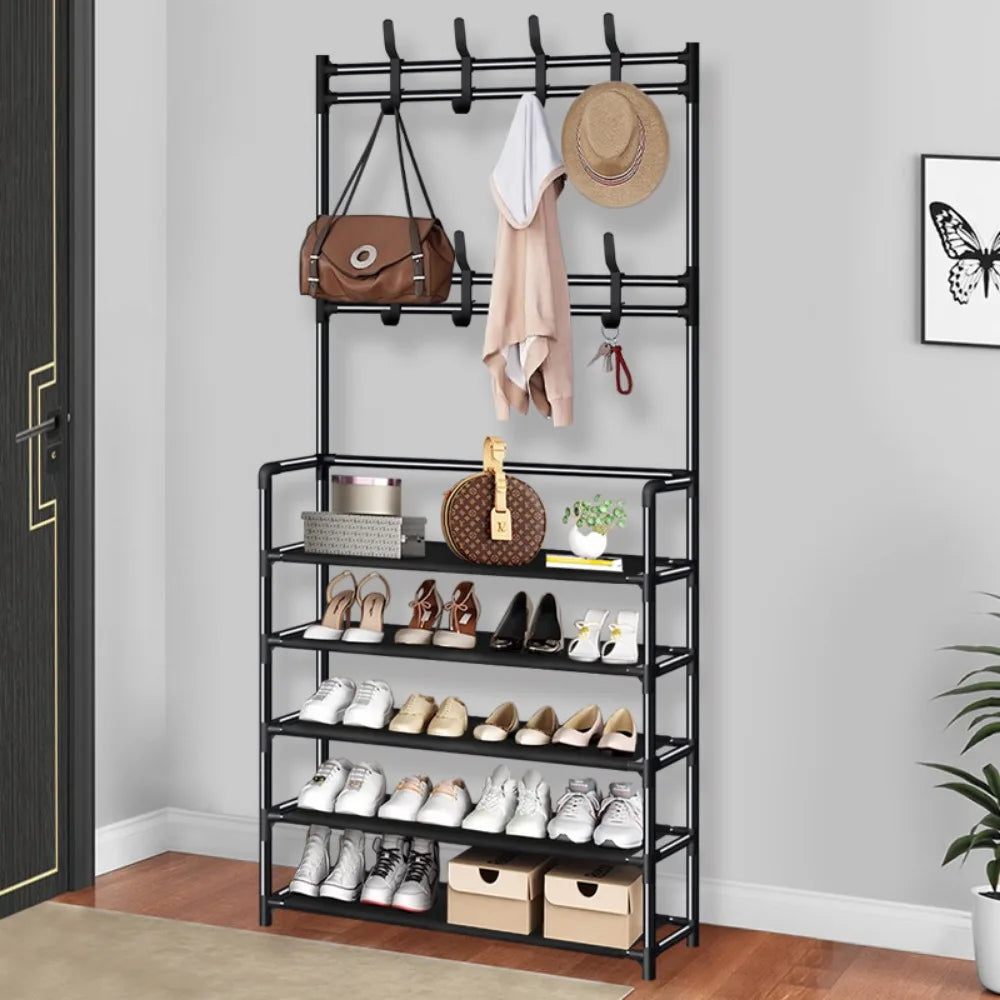 Étagère à chaussures et chapeaux – Meuble de rangement multicouche en tissu et métal, anti-poussière, à monter soi-même