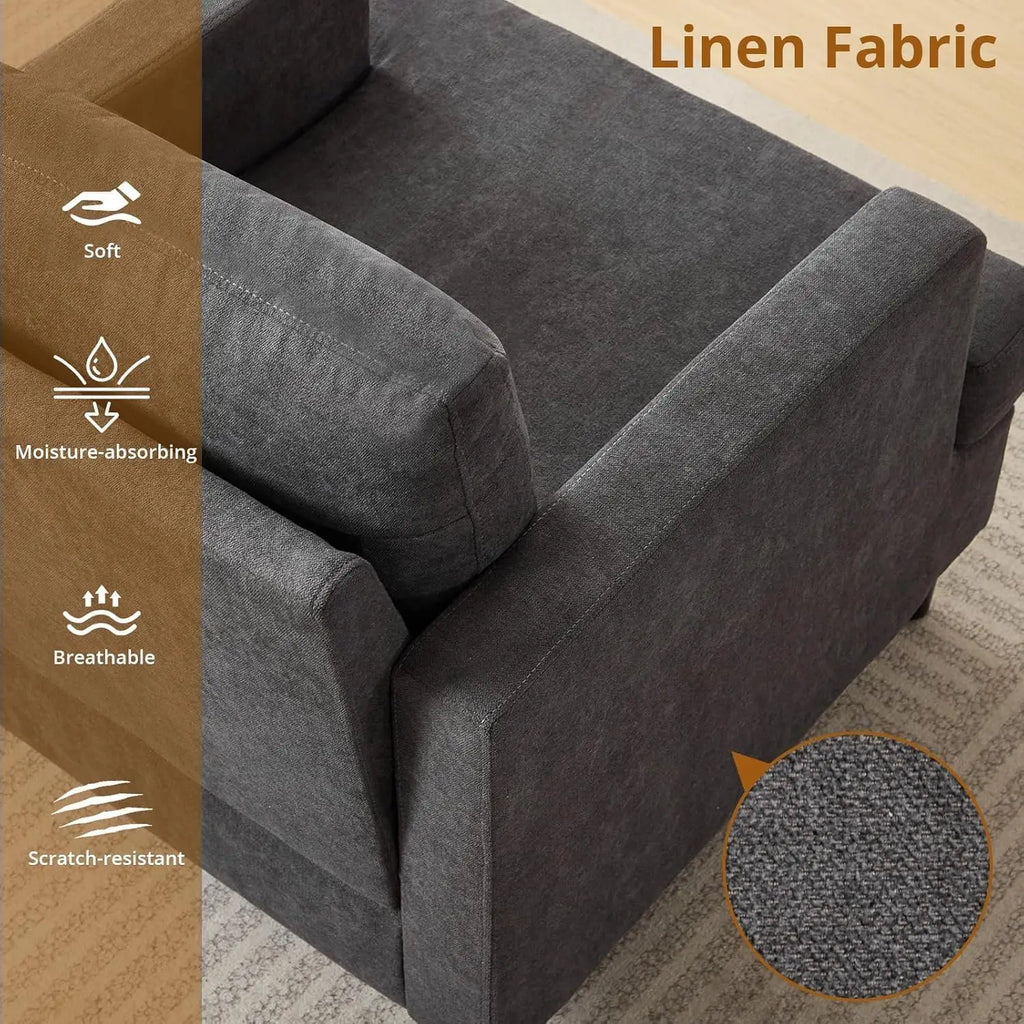 Fauteuil d’appoint style vintage – Fauteuil moderne en lin avec accoudoirs larges et pieds bois, chaise de lecture pour salon et chambre