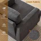 Fauteuil d’appoint style vintage – Fauteuil moderne en lin avec accoudoirs larges et pieds bois, chaise de lecture pour salon et chambre