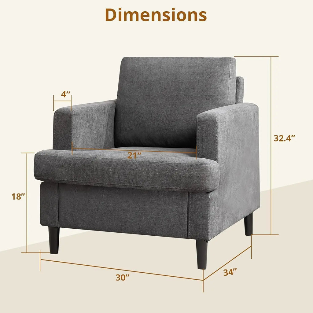 Fauteuil d’appoint style vintage – Fauteuil moderne en lin avec accoudoirs larges et pieds bois, chaise de lecture pour salon et chambre