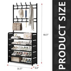 Meuble d’entrée 3-en-1 – Porte-manteaux avec 5 étagères à chaussures et 8 crochets, rangement métal moderne 80 cm