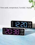 Horloge murale digitale LED – Affichage heure, température et humidité, réveil électronique avec luminosité réglable (12/24H)