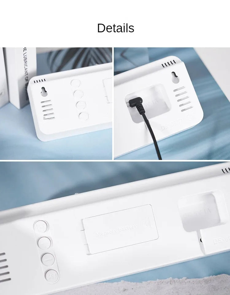 Horloge murale digitale LED – Affichage heure, température et humidité, réveil électronique avec luminosité réglable (12/24H)