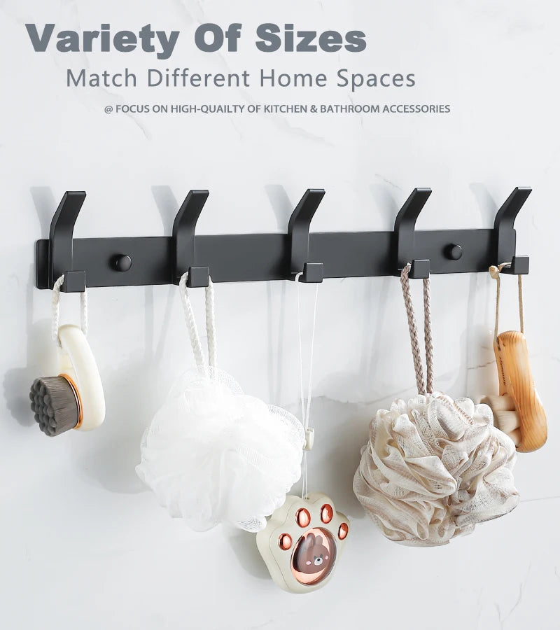Patère murale moderne en aluminium noir – Porte-manteaux mural avec 3 à 6 crochets pour salle de bain, entrée ou chambre