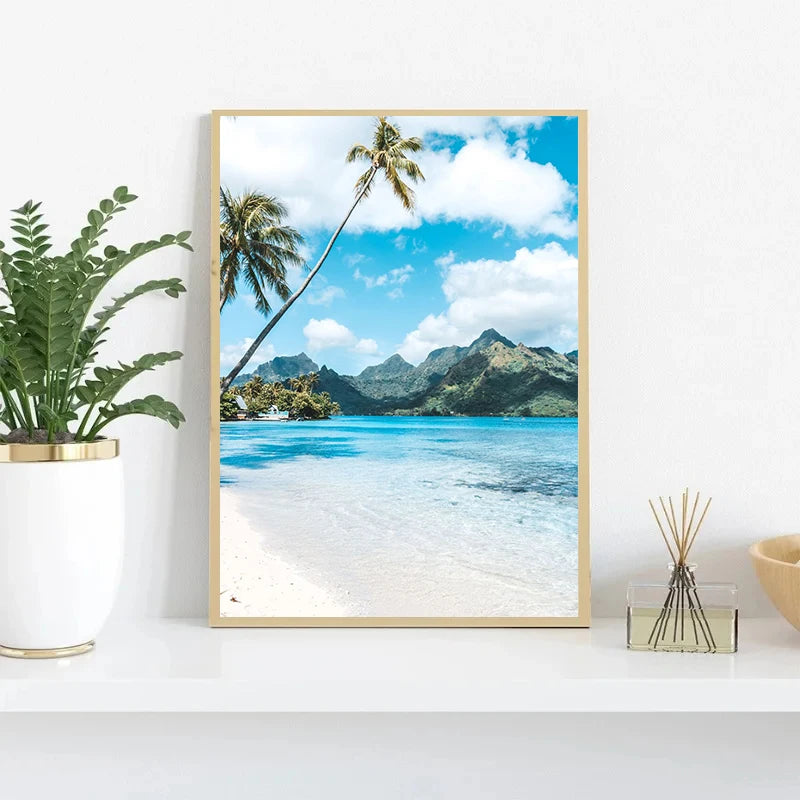 Affiche murale nordique paysage marin – Poster toile plage et océan bleu moderne pour salon et décoration intérieure (sans cadre)