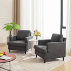 Fauteuil d’appoint style vintage – Fauteuil moderne en lin avec accoudoirs larges et pieds bois, chaise de lecture pour salon et chambre