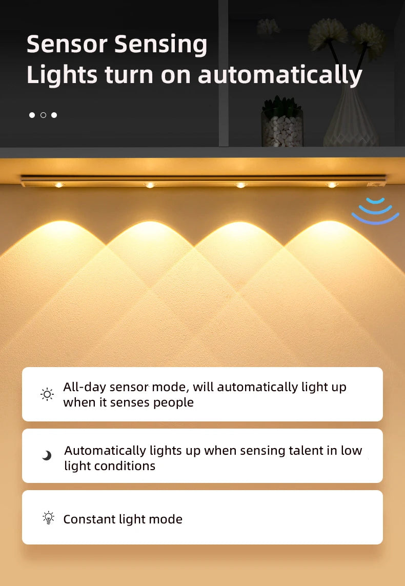 Lampe LED ultra fine sans fil avec capteur de mouvement – USB rechargeable pour armoire, cuisine et chambre