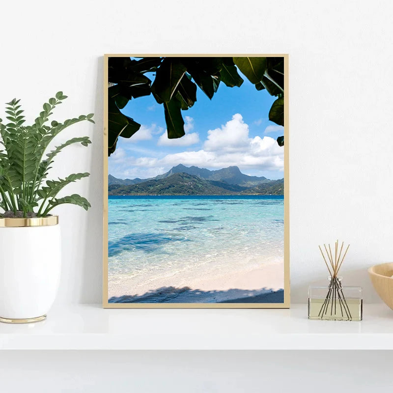 Affiche murale nordique paysage marin – Poster toile plage et océan bleu moderne pour salon et décoration intérieure (sans cadre)