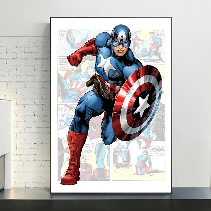 Poster Marvel Avengers sur toile – Spiderman, Captain America, comics Disney, décoration murale chambre enfant (sans cadre)