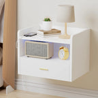 Table de chevet murale flottante avec tiroir – Prise AC, 2 ports USB et éclairage LED – Noir