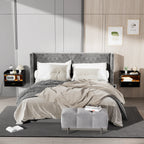 Table de chevet murale flottante avec tiroir – Prise AC, 2 ports USB et éclairage LED – Noir