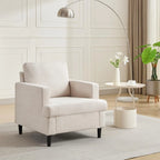 Fauteuil d’appoint style vintage – Fauteuil moderne en lin avec accoudoirs larges et pieds bois, chaise de lecture pour salon et chambre