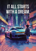 Affiche murale motivationnelle voiture de luxe – Poster citation "It Starts With A Dream", impression sur toile HD (sans cadre)