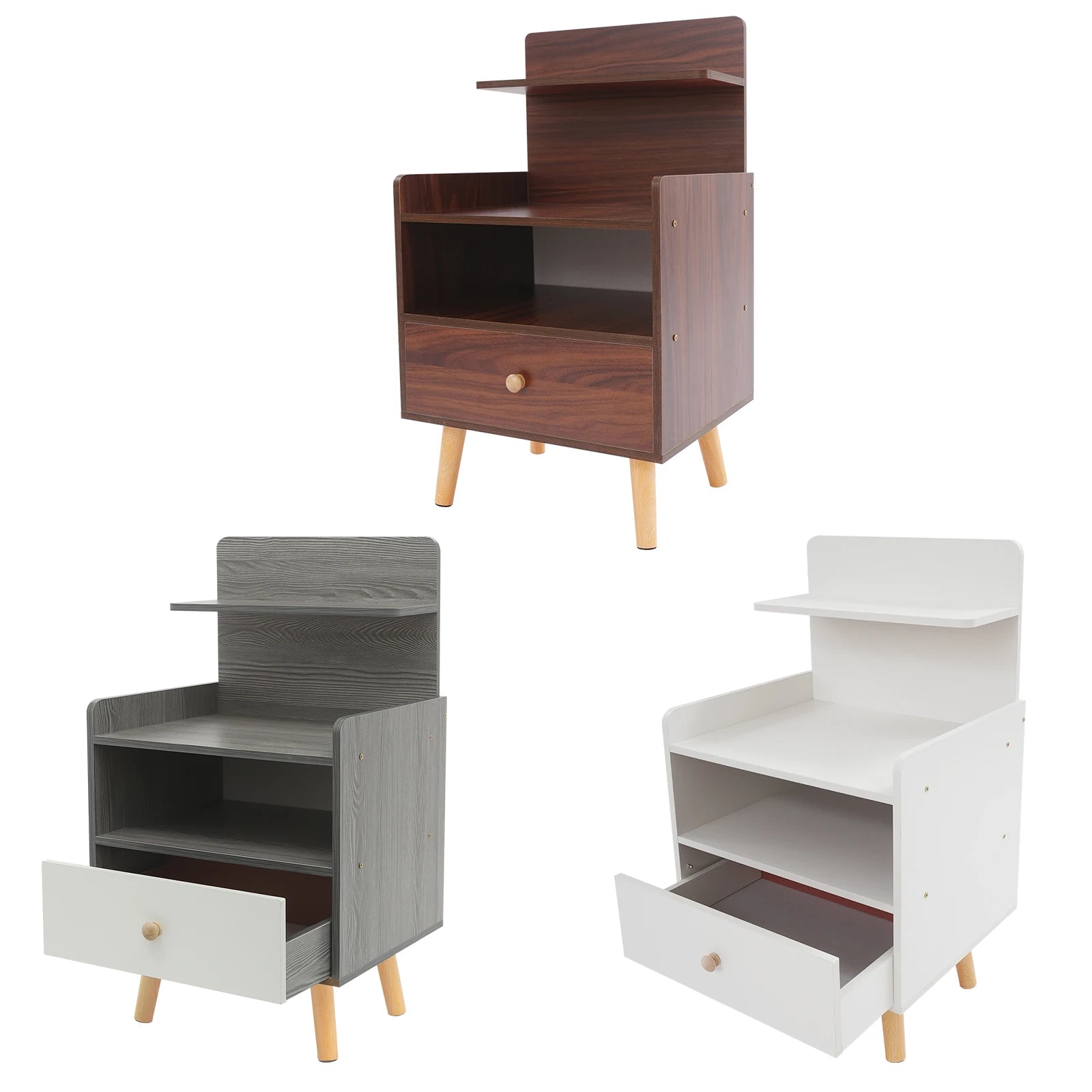 Table d’appoint étroite – Coloris Blanc / Gris / Noyer | Table de chevet, bout de canapé ou meuble de rangement pour petits espaces