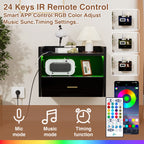 Table de chevet murale flottante avec tiroir – Prise AC, 2 ports USB et éclairage LED – Noir