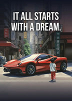 Affiche murale motivationnelle voiture de luxe – Poster citation "It Starts With A Dream", impression sur toile HD (sans cadre)