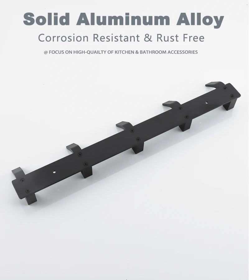 Patère murale moderne en aluminium noir – Porte-manteaux mural avec 3 à 6 crochets pour salle de bain, entrée ou chambre