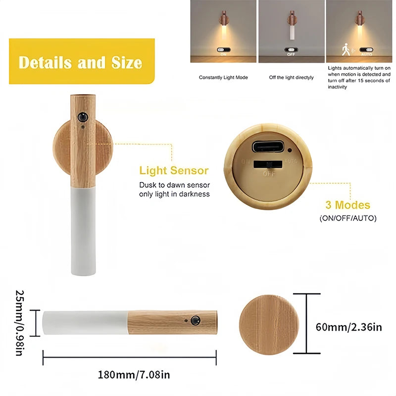 Lampe LED Sans Fil Intelligente – Veilleuse Magnétique Rechargeable avec Détection de Mouvement pour Escalier, Couloir et Chambre