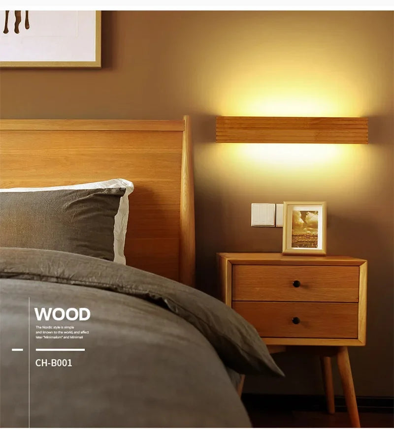 LED Murale en bois – Lampe murale moderne pour chambre, salon ou bureau