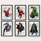 Poster Marvel Avengers sur toile – Spiderman, Captain America, comics Disney, décoration murale chambre enfant (sans cadre)