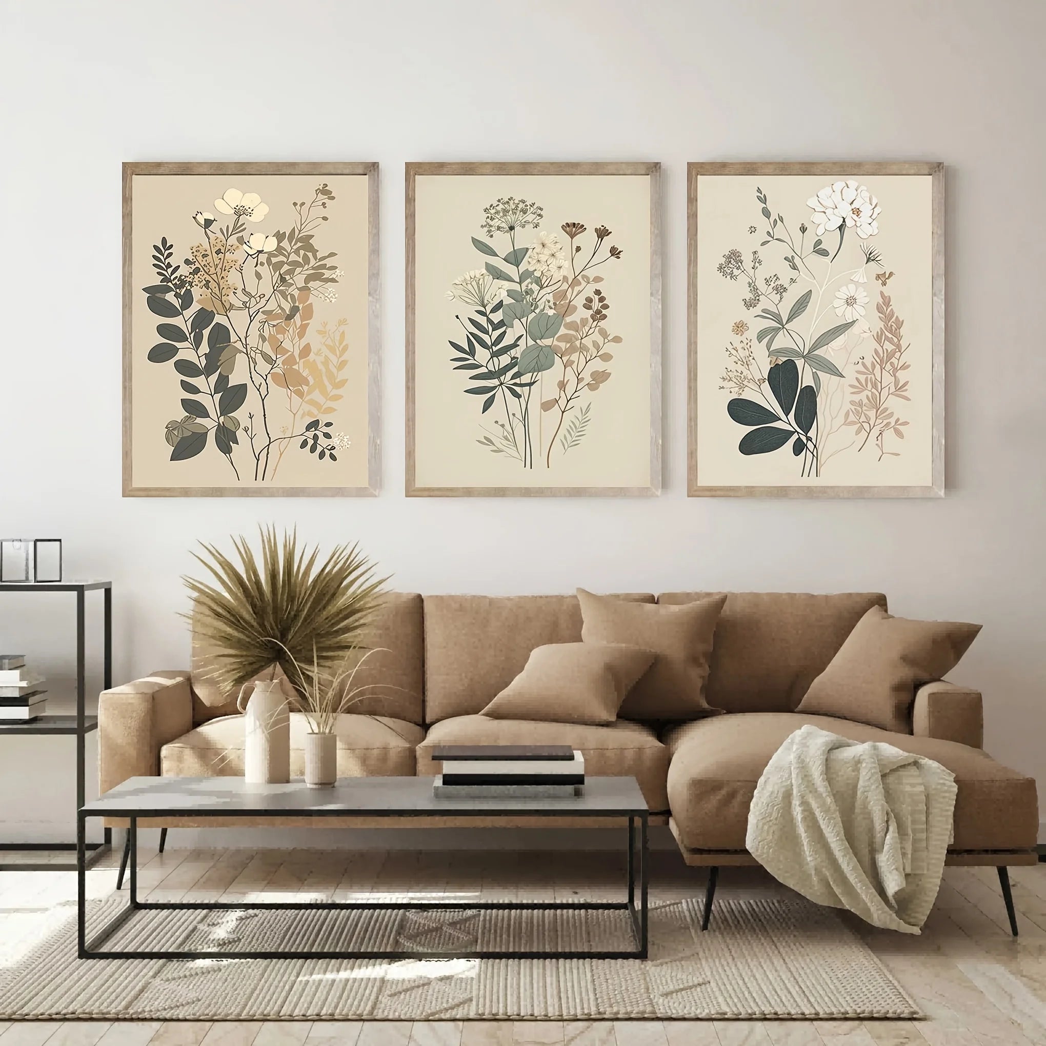 Lot de 3 affiches murales vintage – Fleurs rétro colorées sur toile, posters déco salon et chambre (sans cadre)