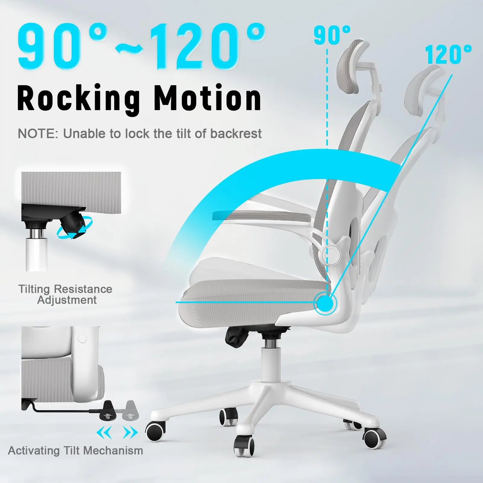 Chaise de bureau ergonomique avec soutien lombaire – Fauteuil exécutif haut dossier pivotant en maille, réglable et respirant