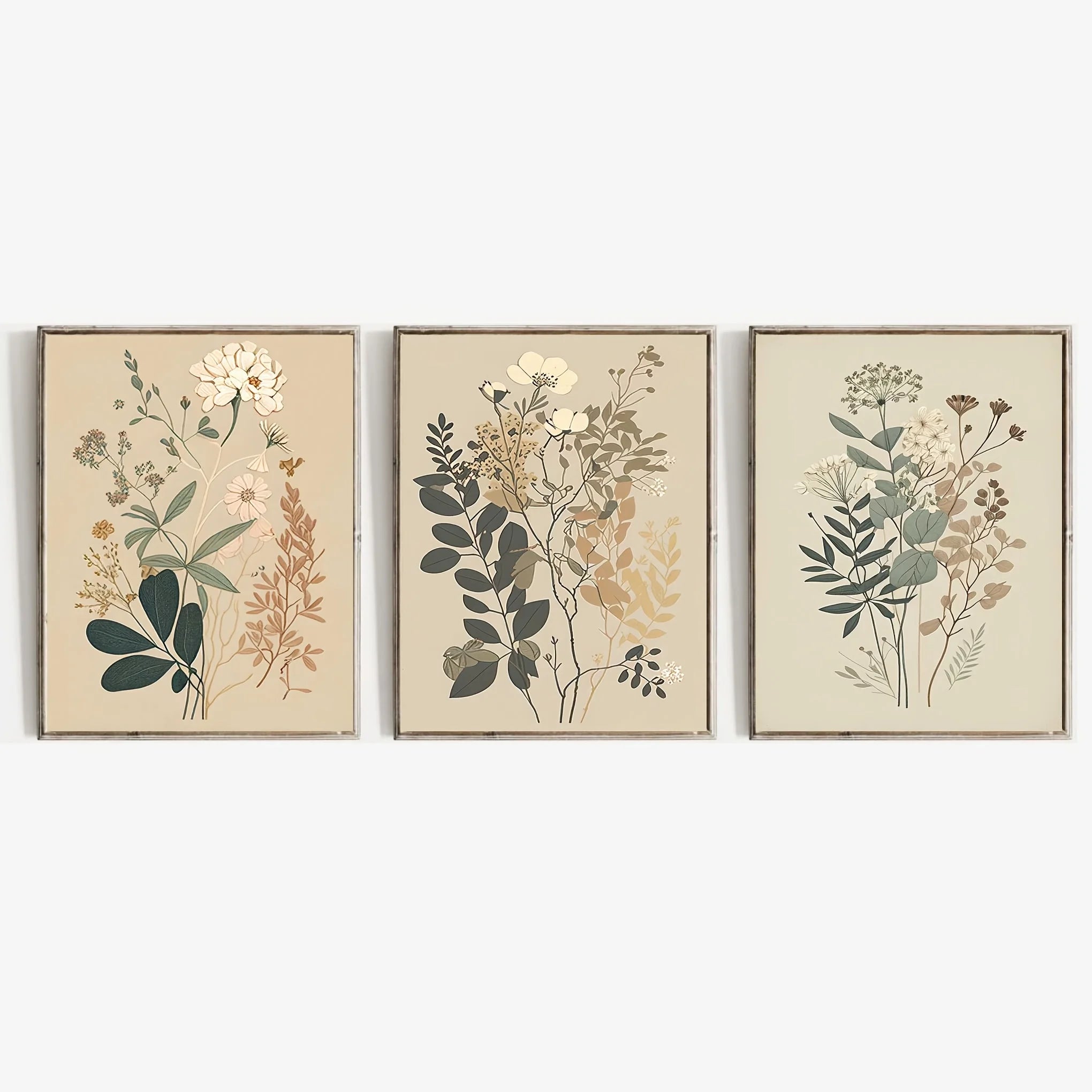 Lot de 3 affiches murales vintage – Fleurs rétro colorées sur toile, posters déco salon et chambre (sans cadre)