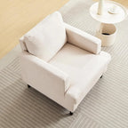 Fauteuil d’appoint style vintage – Fauteuil moderne en lin avec accoudoirs larges et pieds bois, chaise de lecture pour salon et chambre