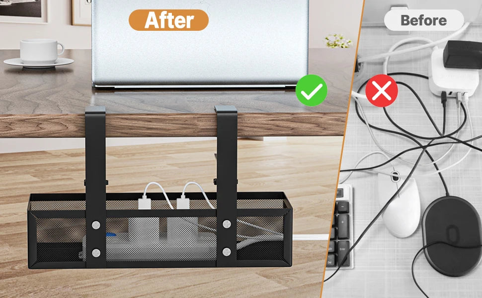 Plateau de gestion des câbles sous bureau – Fixation par pince, acier robuste, sans perçage