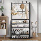 Meuble d’entrée 3-en-1 – Porte-manteaux avec 5 étagères à chaussures et 8 crochets, rangement métal moderne 80 cm