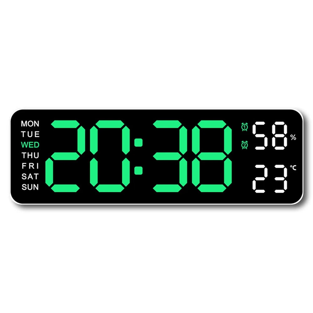 Horloge murale digitale LED – Affichage heure, température et humidité, réveil électronique avec luminosité réglable (12/24H)