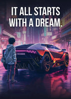 Affiche murale motivationnelle voiture de luxe – Poster citation "It Starts With A Dream", impression sur toile HD (sans cadre)