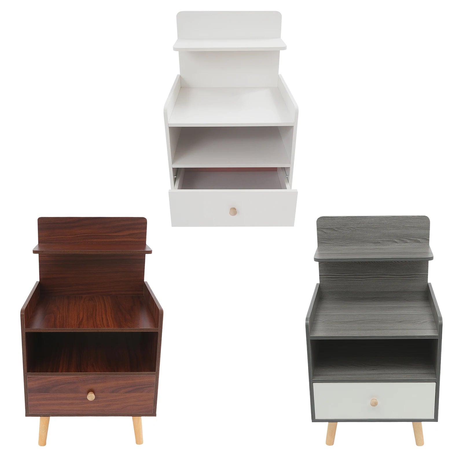 Table d’appoint étroite – Coloris Blanc / Gris / Noyer | Table de chevet, bout de canapé ou meuble de rangement pour petits espaces