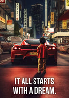 Affiche murale motivationnelle voiture de luxe – Poster citation "It Starts With A Dream", impression sur toile HD (sans cadre)