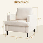 Fauteuil d’appoint style vintage – Fauteuil moderne en lin avec accoudoirs larges et pieds bois, chaise de lecture pour salon et chambre