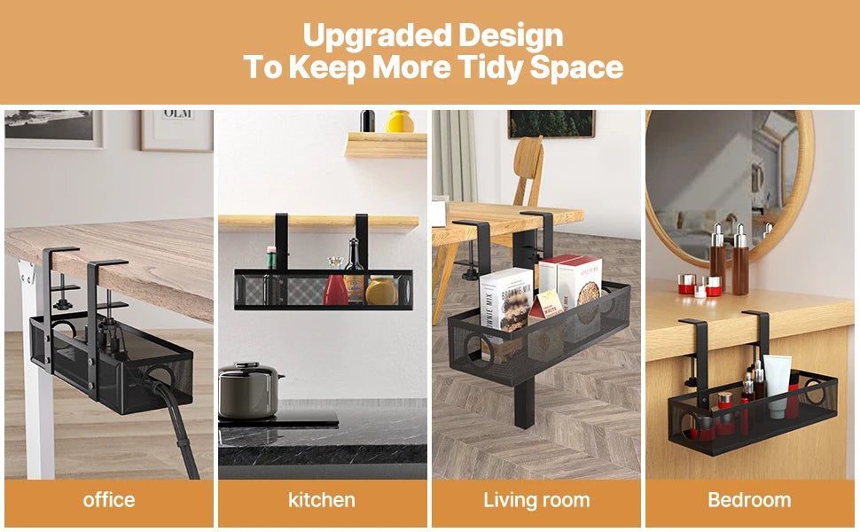 Plateau de gestion des câbles sous bureau – Fixation par pince, acier robuste, sans perçage