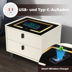 Table de chevet intelligente avec chargeur sans fil – LED intégrée et 2 tiroirs | Commode moderne pour chambre ou salon