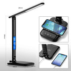 Lampe de bureau LED multifonction – Éclairage de table avec chargeur téléphone, réveil, ventilateur et porte-stylos