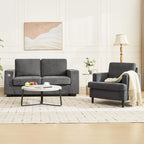 Fauteuil d’appoint style vintage – Fauteuil moderne en lin avec accoudoirs larges et pieds bois, chaise de lecture pour salon et chambre