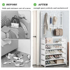 Meuble d’entrée 3-en-1 – Porte-manteaux avec 5 étagères à chaussures et 8 crochets, rangement métal moderne 80 cm