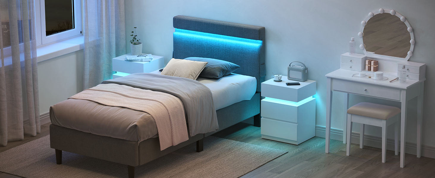 Table de chevet Moderne avec LED multicolore réglable – 3 tiroirs, style moderne, 35 × 40 × 55 cm