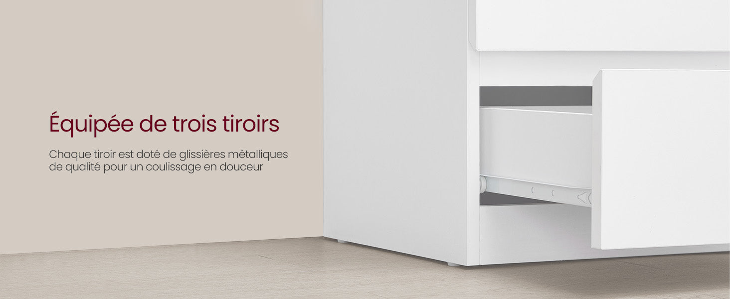 Table de chevet Moderne avec LED multicolore réglable – 3 tiroirs, style moderne, 35 × 40 × 55 cm